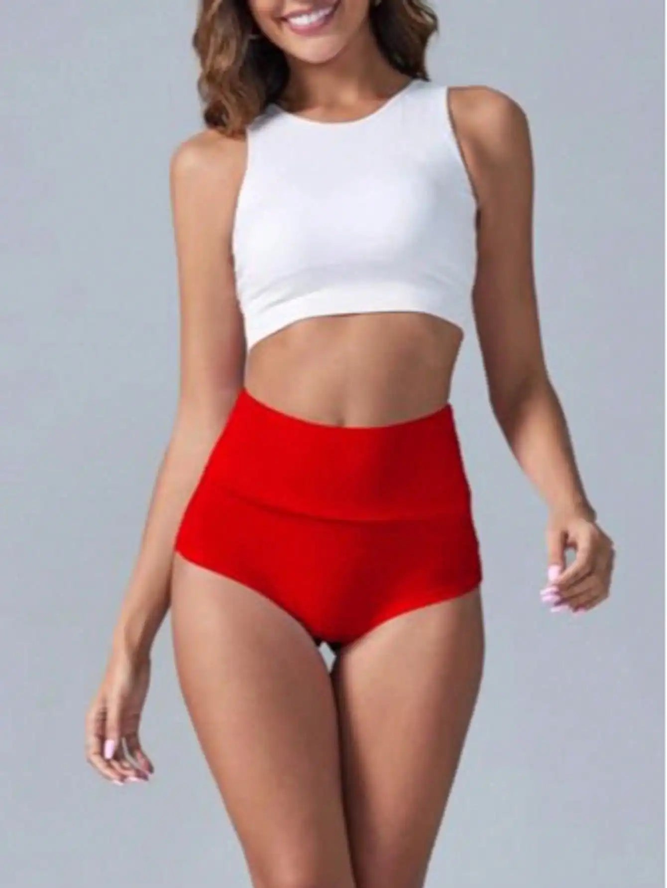 Fisoew Women's High Waist Yoga Shorts With Pockets Booty Lifting