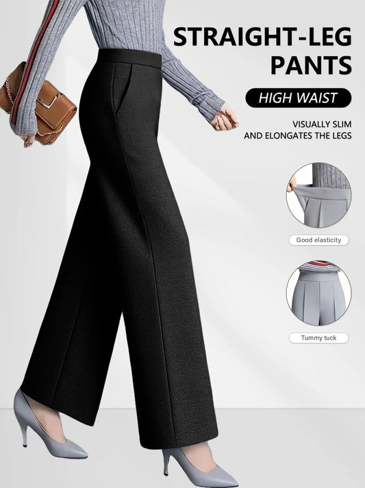 Four Season Wide Leg High Waist Elastic Pocket Casual Pants