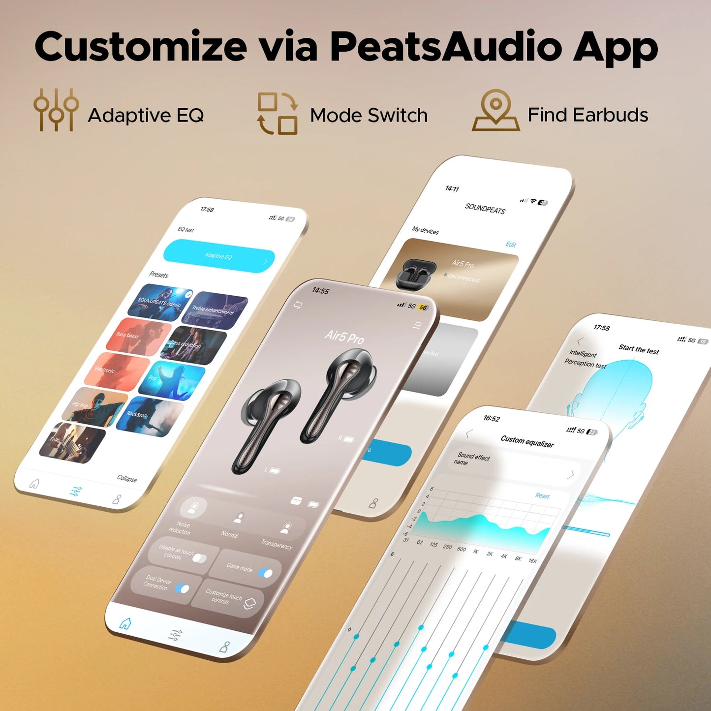 SoundPEATS Air5 Pro Bluetooth 5.4 Wireless Earbuds Adaptive Hybrid ANC