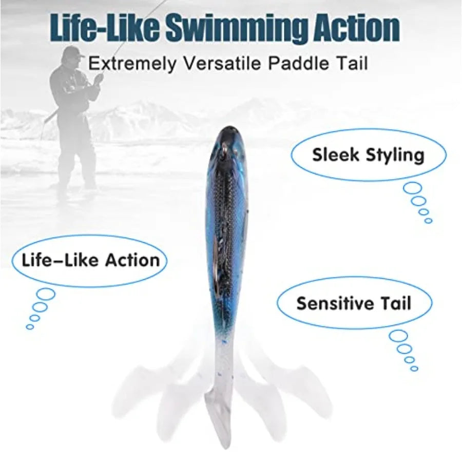Pre Rigged Jig Head Soft Lures Paddle Tail Swimbaits Bass