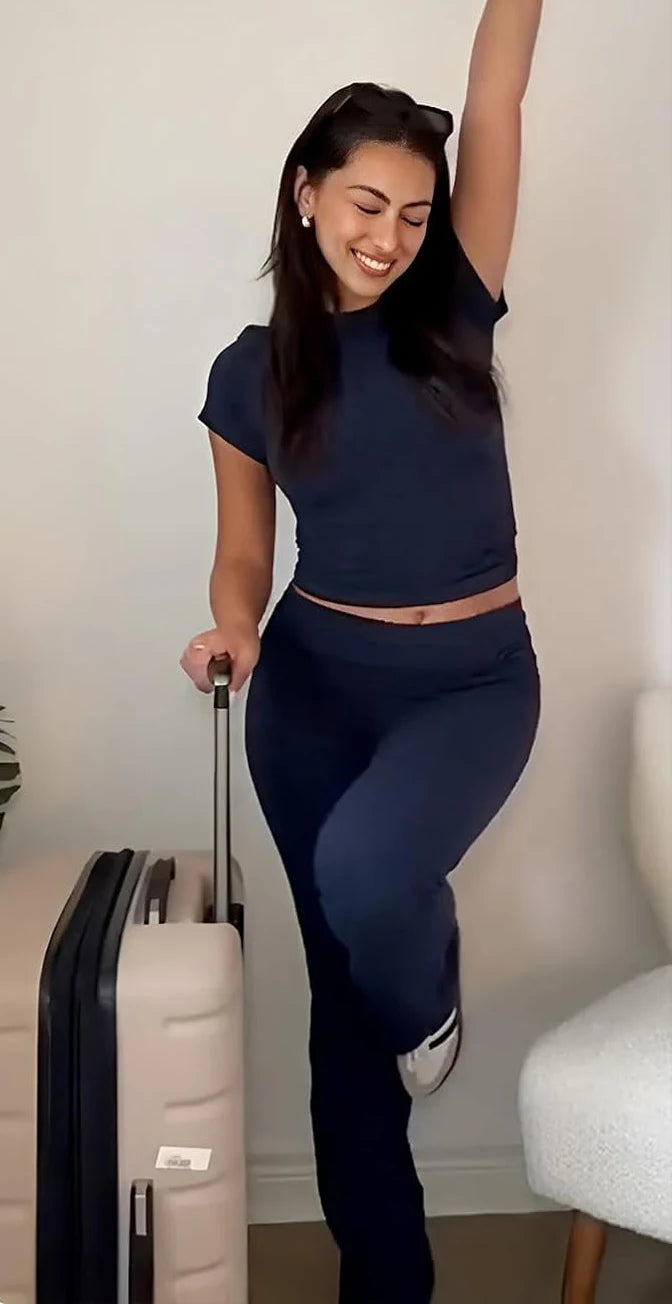 Women's Two-Piece Yoga Set Short Sleeve Top And Pants