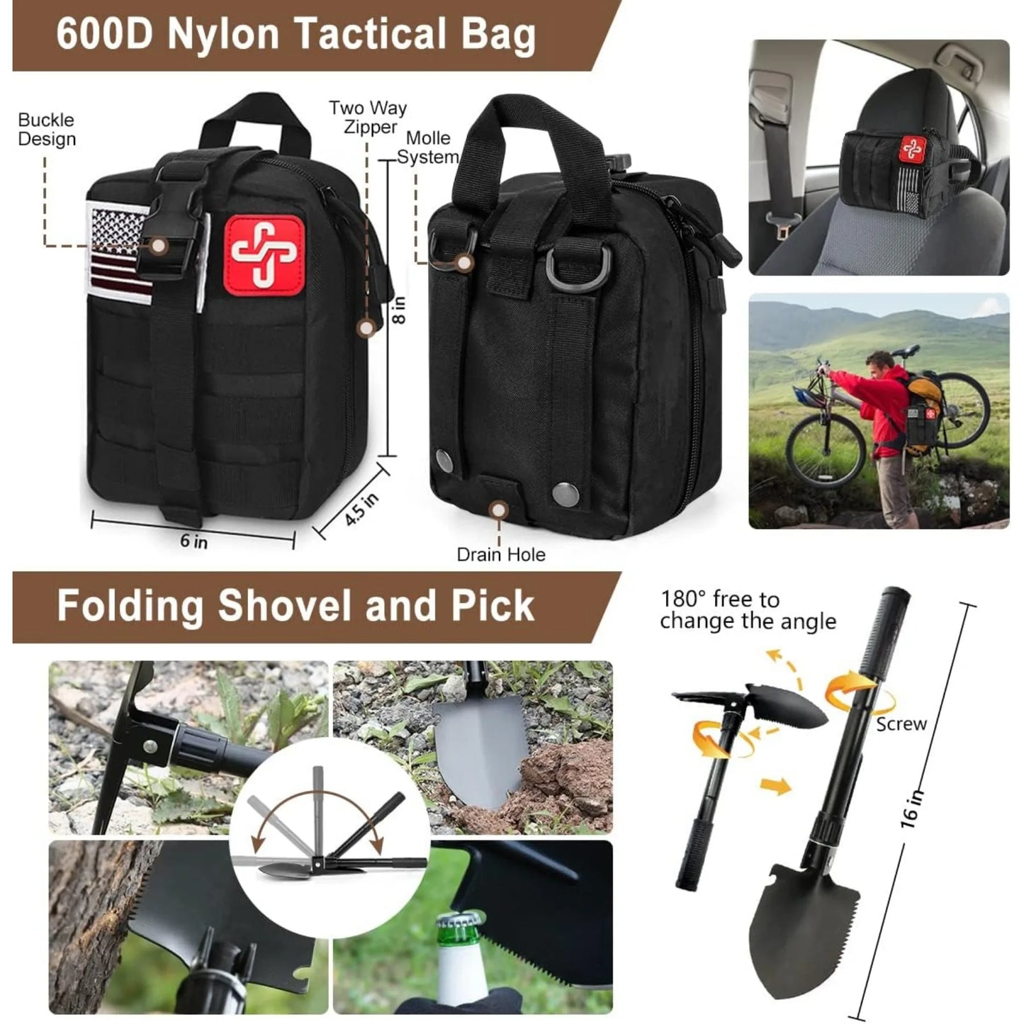 Emergency Survival Kit 238 Pcs With Molle Pouch And Emergency Tent
