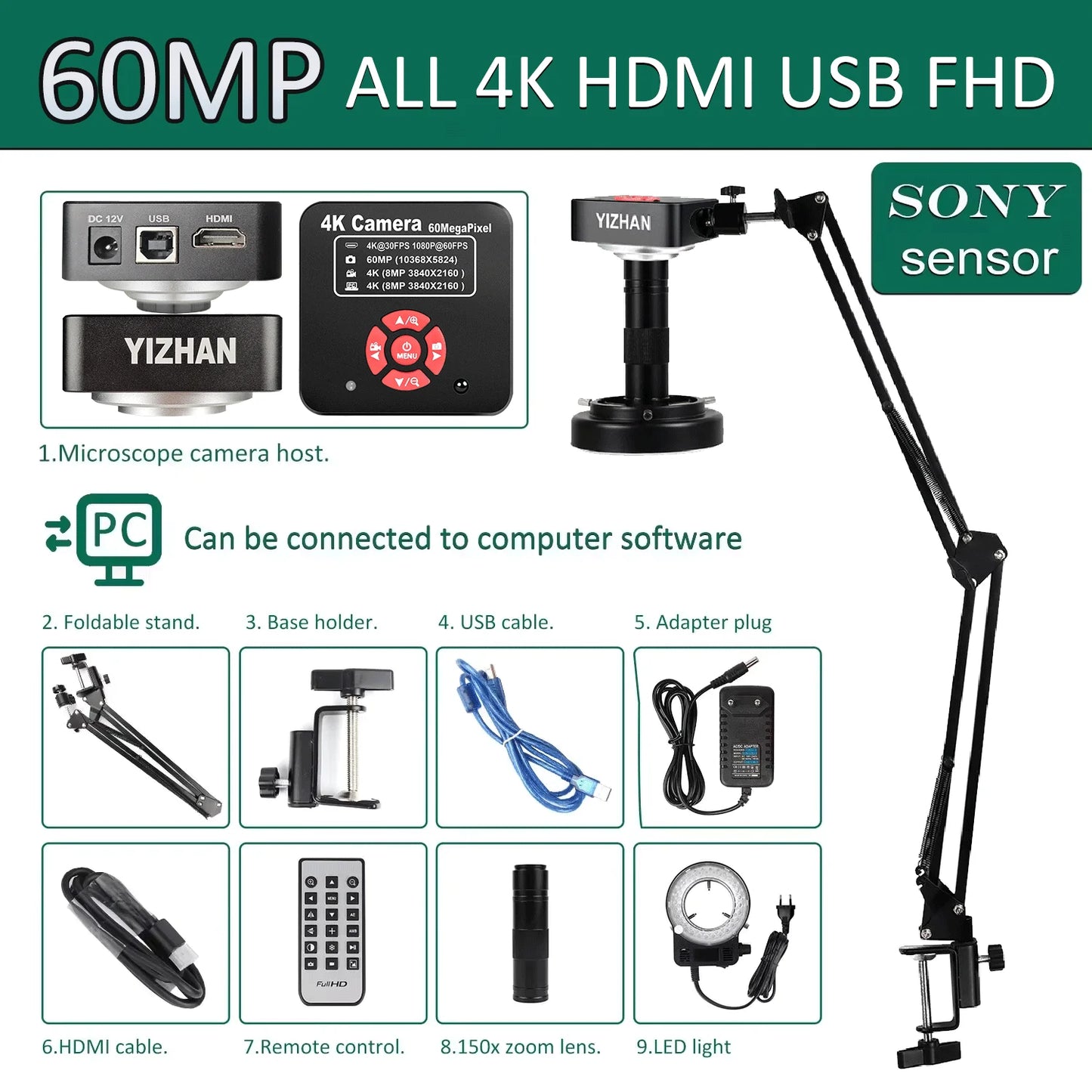 YIZHAN Soldering Microscope With 4K HDMI USB Camera 150x Magnification