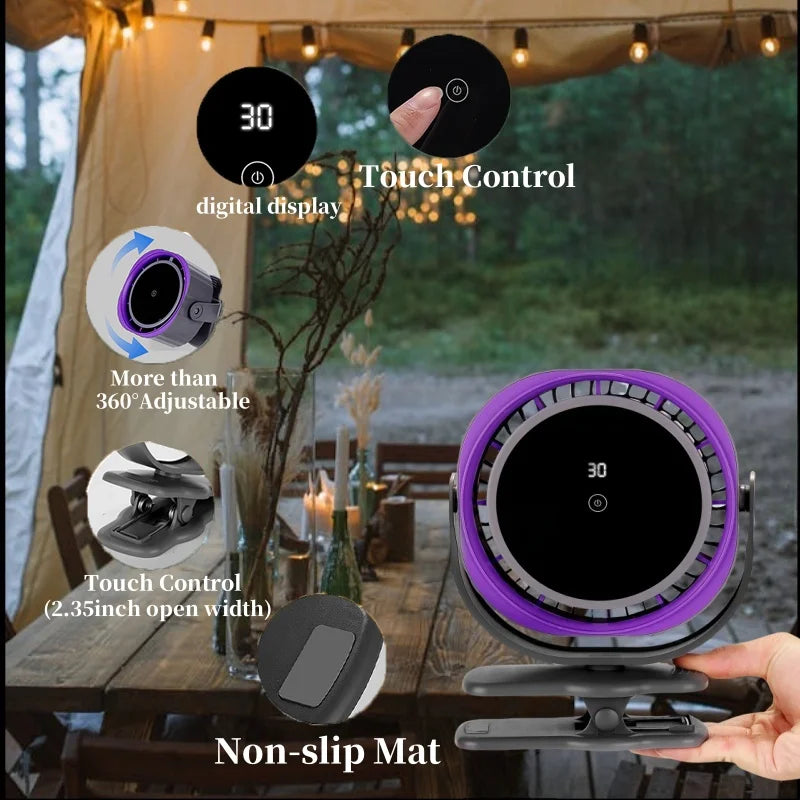 Haoyunma Portable Clip Desk Fan Touch Screen 360 Adjustable 3600mAh