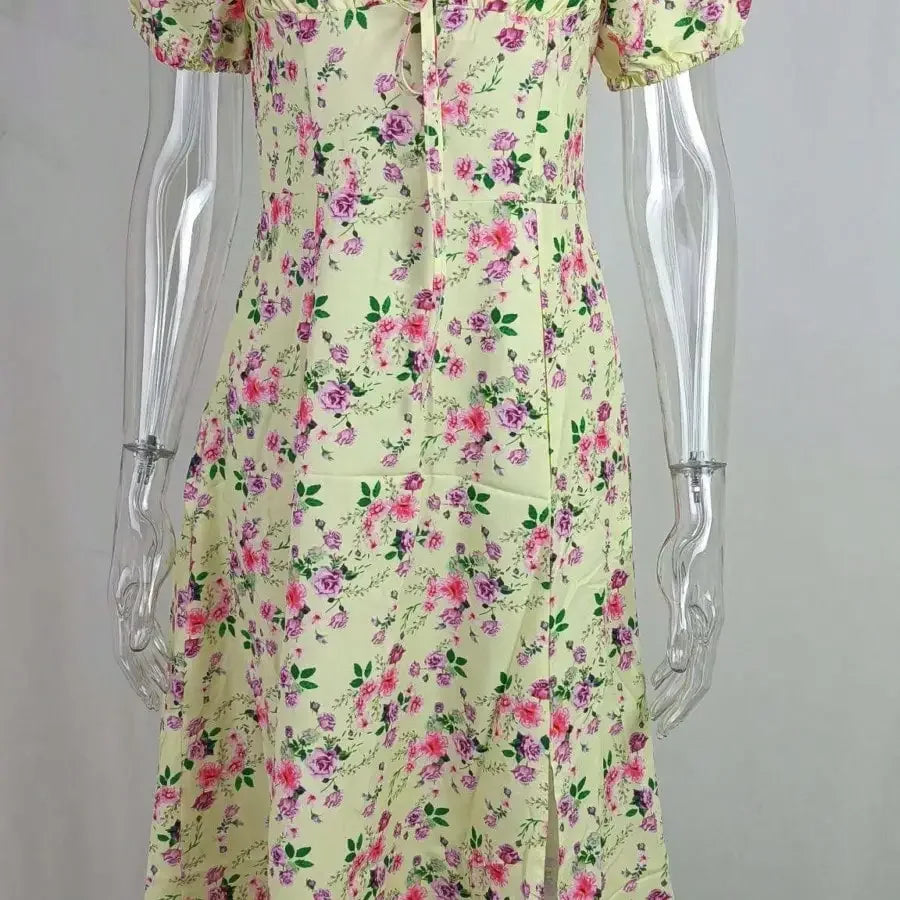 French Style Backless Floral Slit Spaghetti Strap Dress For Women