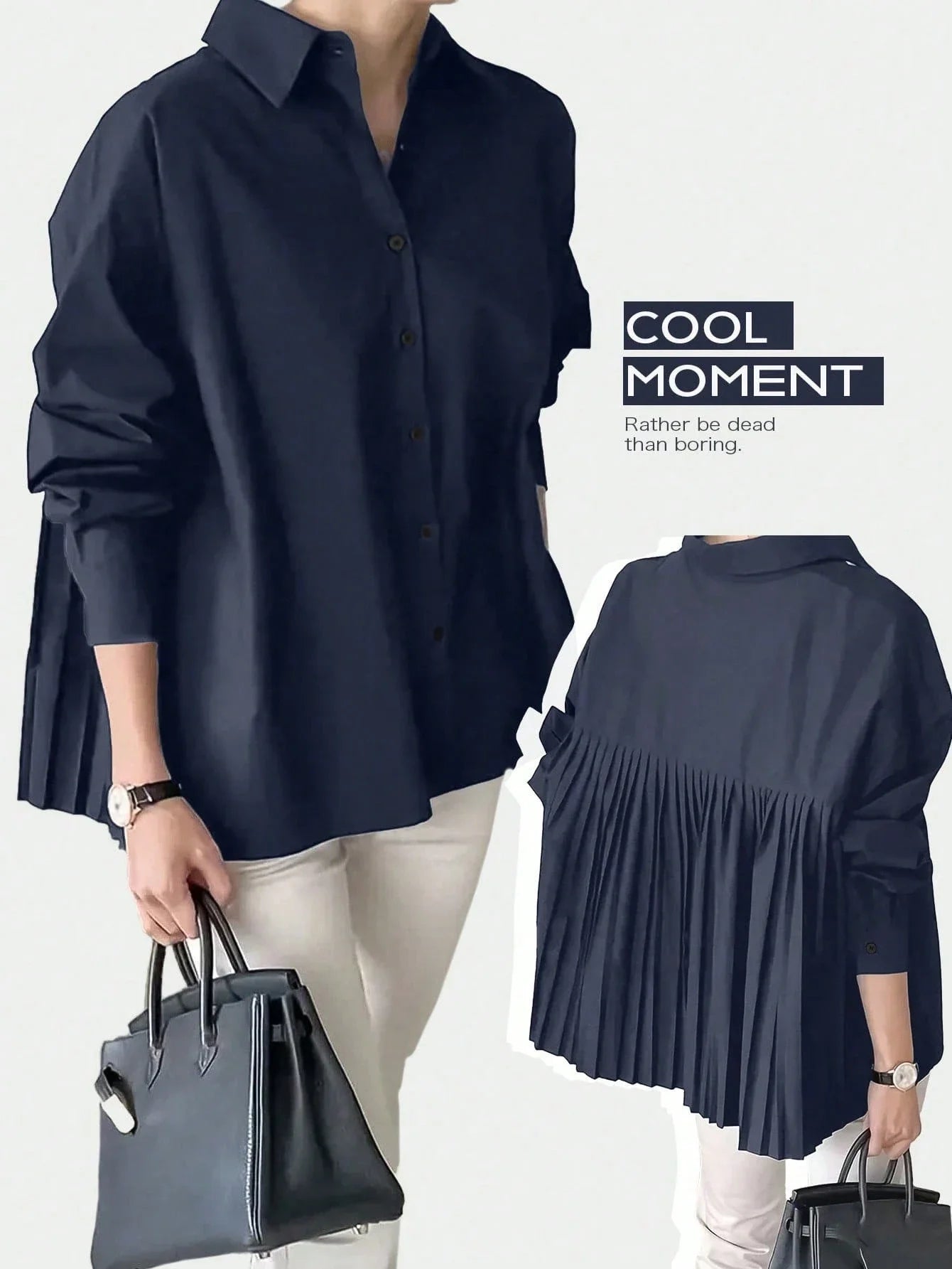 Loose Pleated Long Sleeve Shirt Casual Elegant Spring Summer