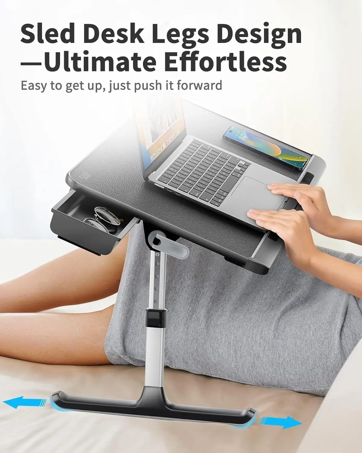 Foldable Adjustable Laptop Bed Tray With Storage Drawer