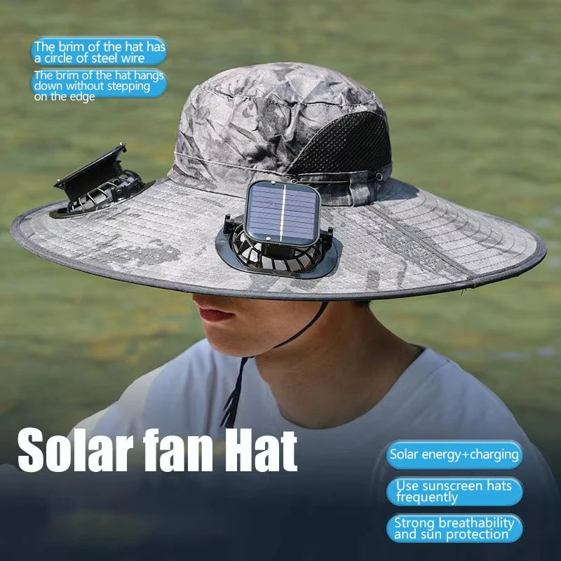 NONECN Wide Brim Solar Dual Fan Hat Outdoor Sun Protection