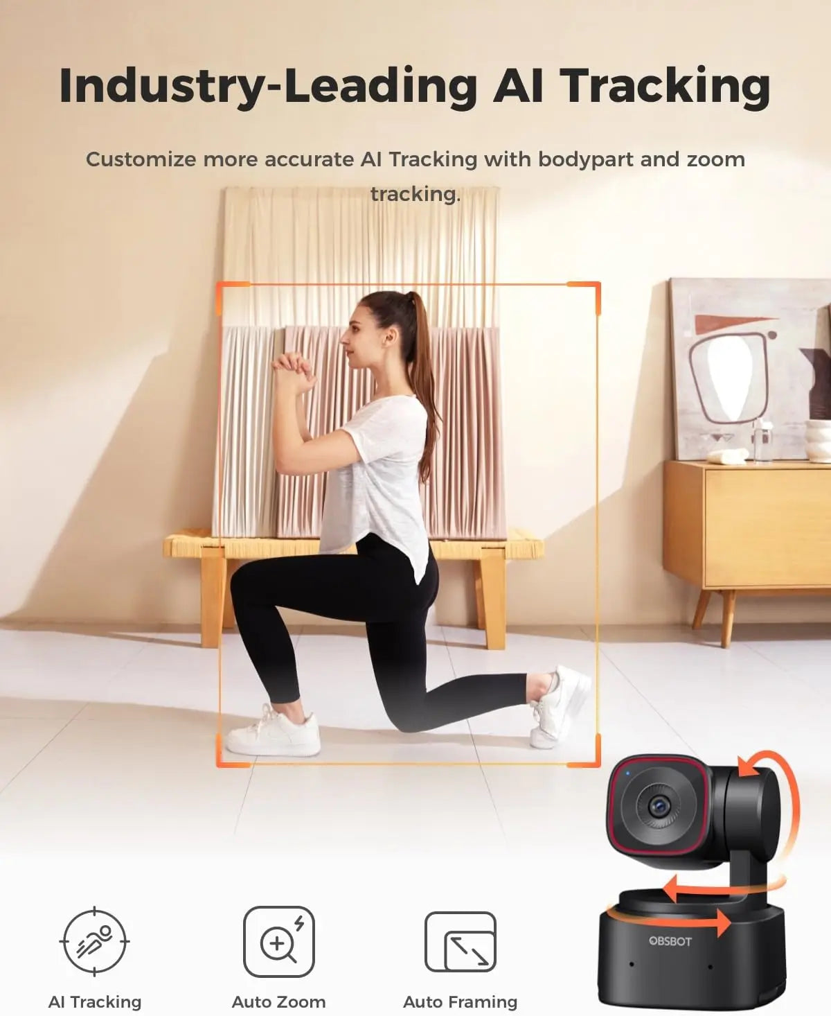 4K AI Tracking PTZ Webcam With Gesture Control 60 FPS