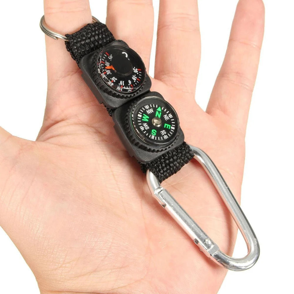 Universal Multifunction 3 In 1 Carabiner Keychain With Compass Thermometer