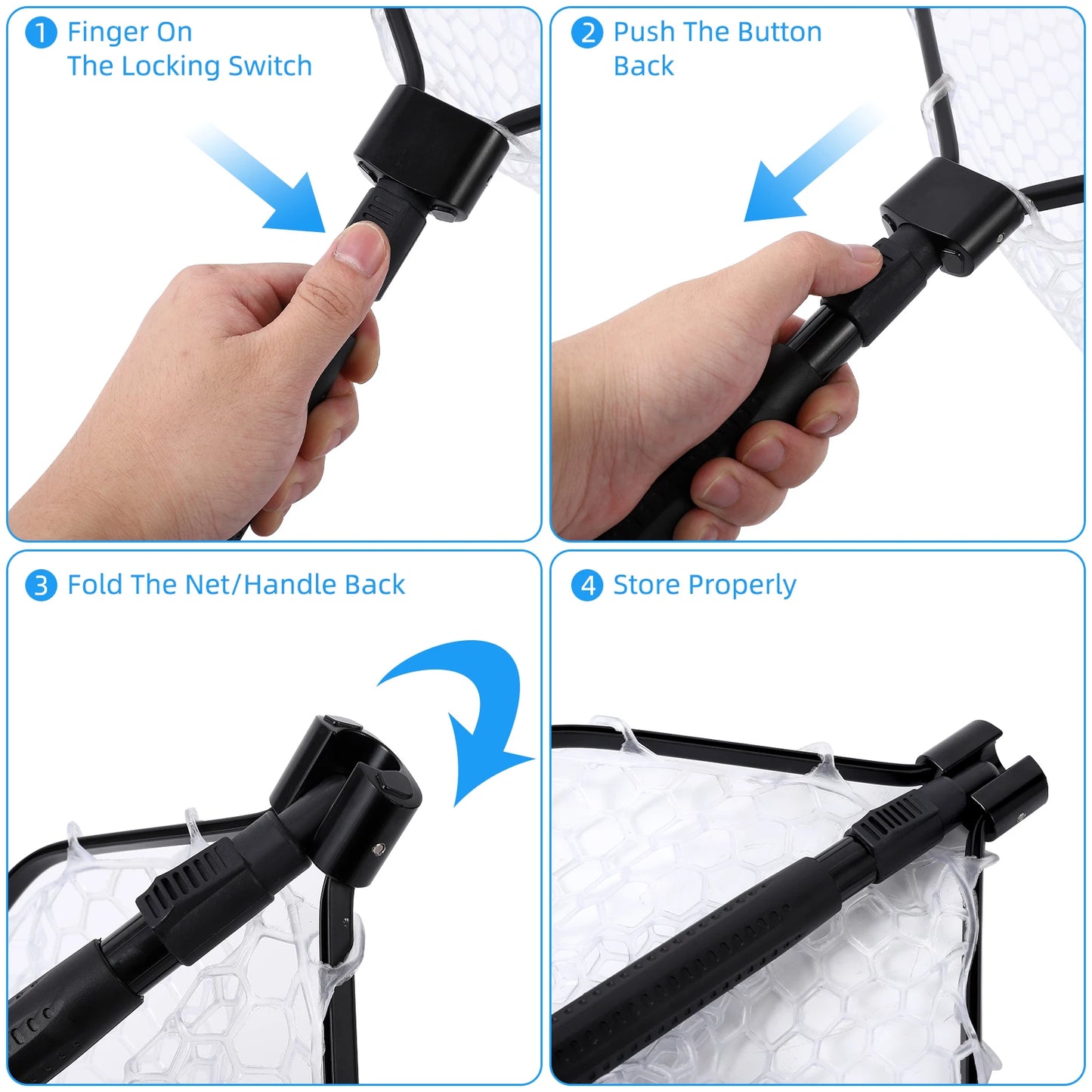 Hipicute Foldable Trout Landing Net With Rubber Mesh Handle