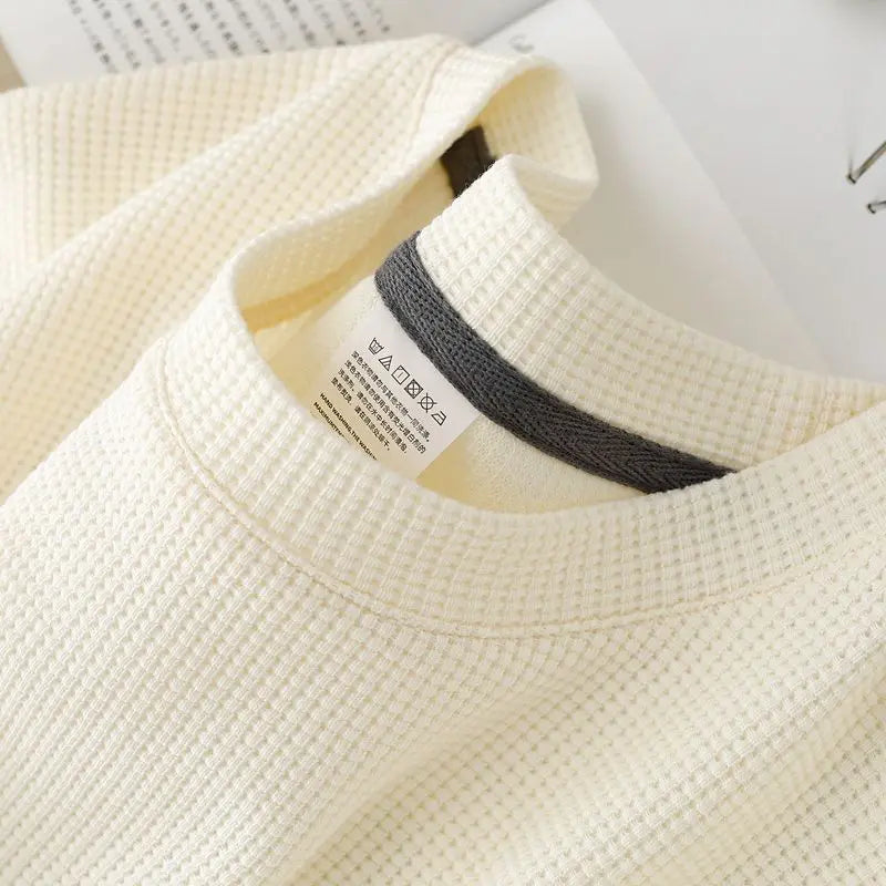 Men's Summer Waffle Knit Tee Round Neck Short Sleeve Casual Top