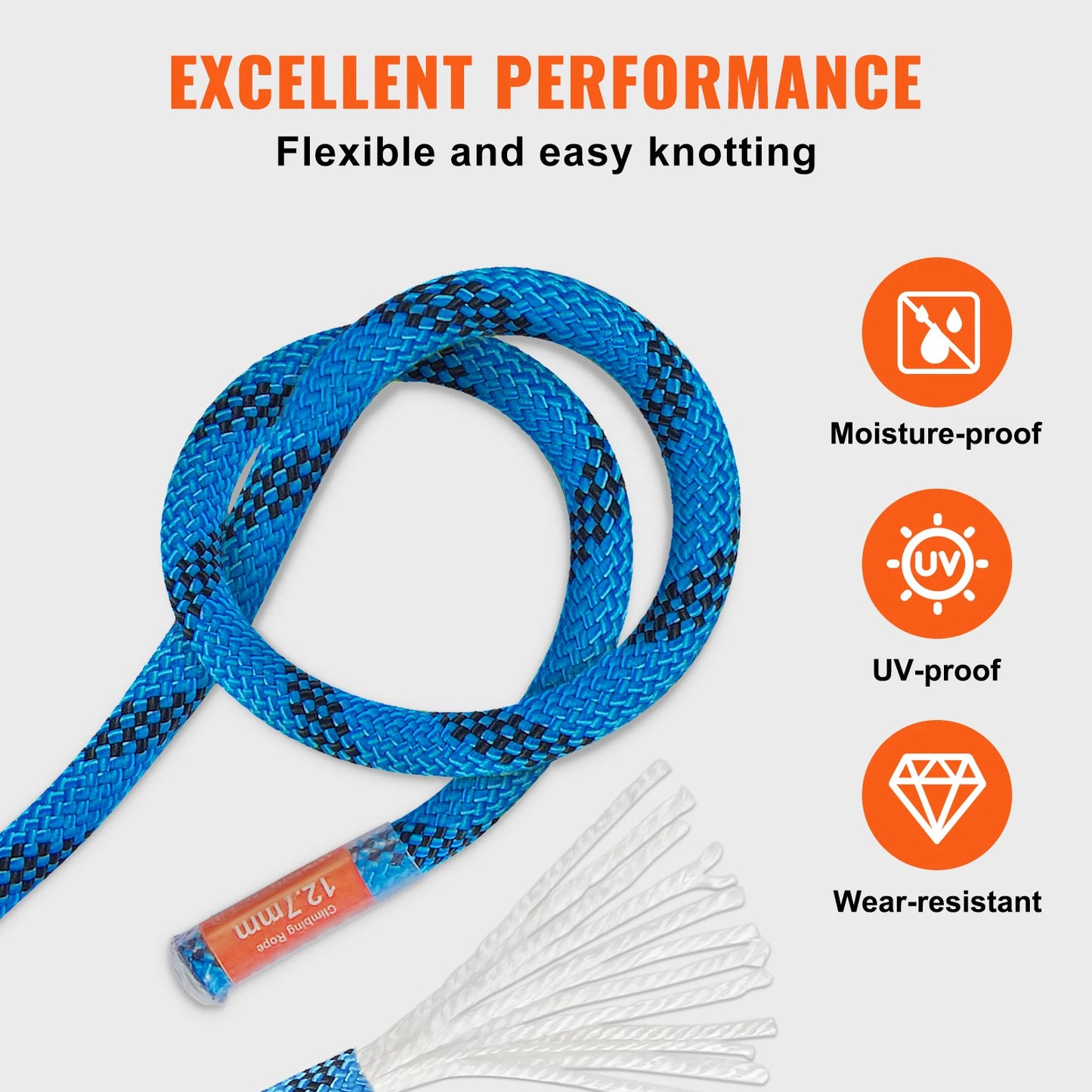 Static Climbing Rope 30kN Breaking Strength With Steel Snap Hooks