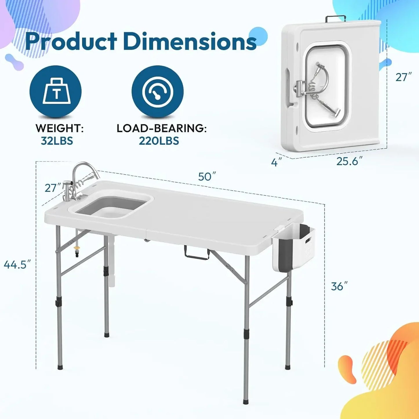 Fold In Half Folding Fish Cleaning Table With Sink