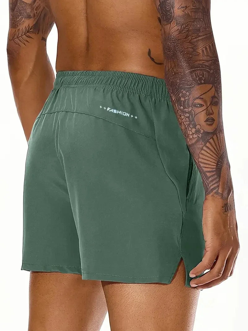 Men Summer Beach Shorts With Elastic Waist And Dual Pockets