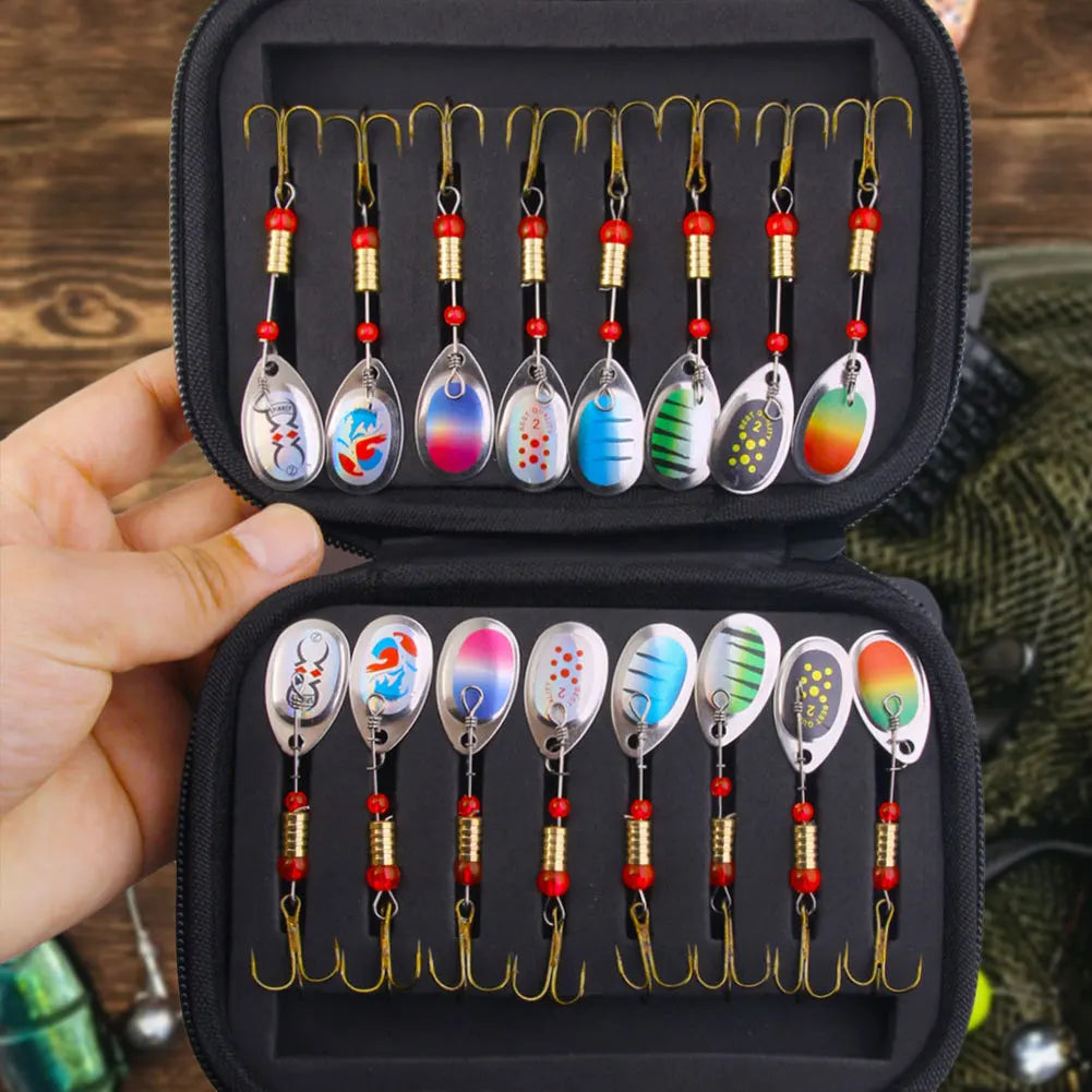 APWIKOGER Metal Spoon Spinner Lures Kit Treble Hooks