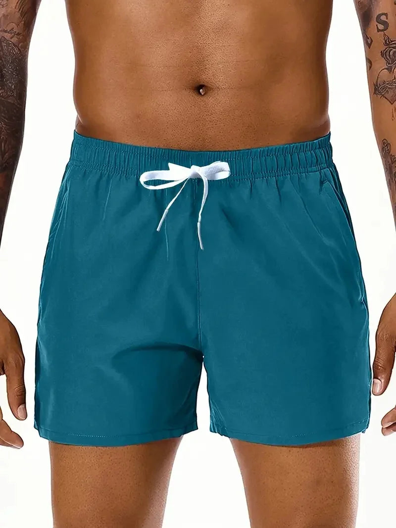 Men Summer Beach Shorts With Elastic Waist And Dual Pockets