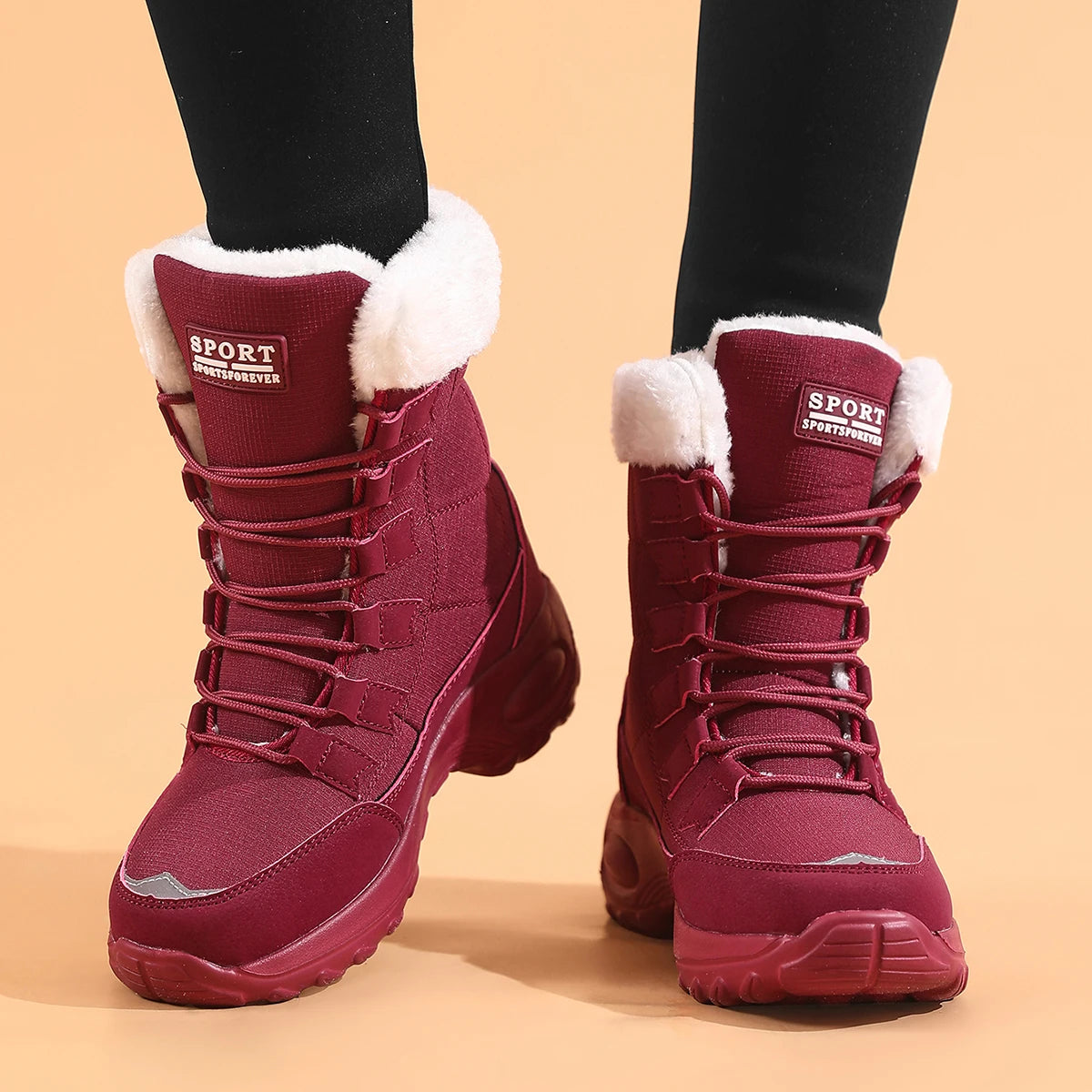 Womens Snow Boots Mid Calf Waterproof Winter Warm Hiking