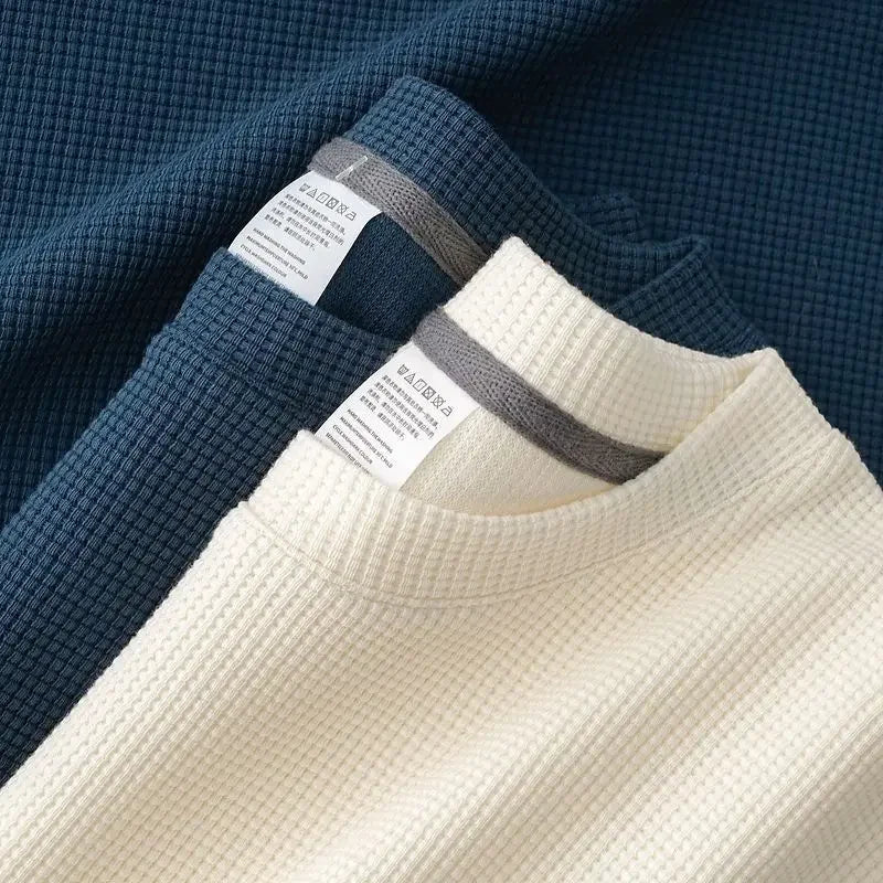 Men's Summer Waffle Knit Tee Round Neck Short Sleeve Casual Top