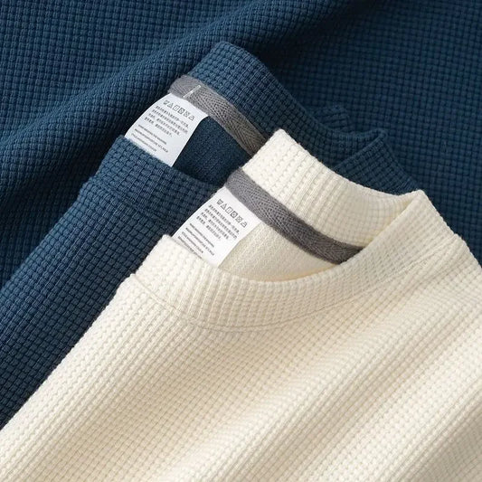 Men's Summer Waffle Knit Tee Round Neck Short Sleeve Casual Top