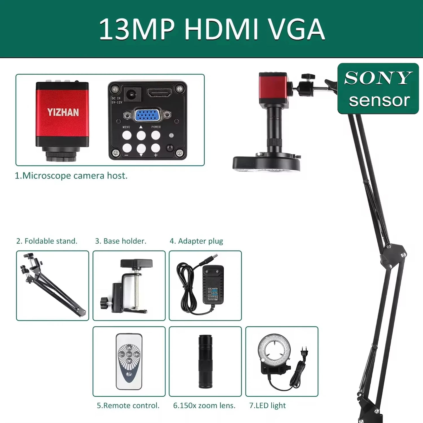 YIZHAN Soldering Microscope With 4K HDMI USB Camera 150x Magnification