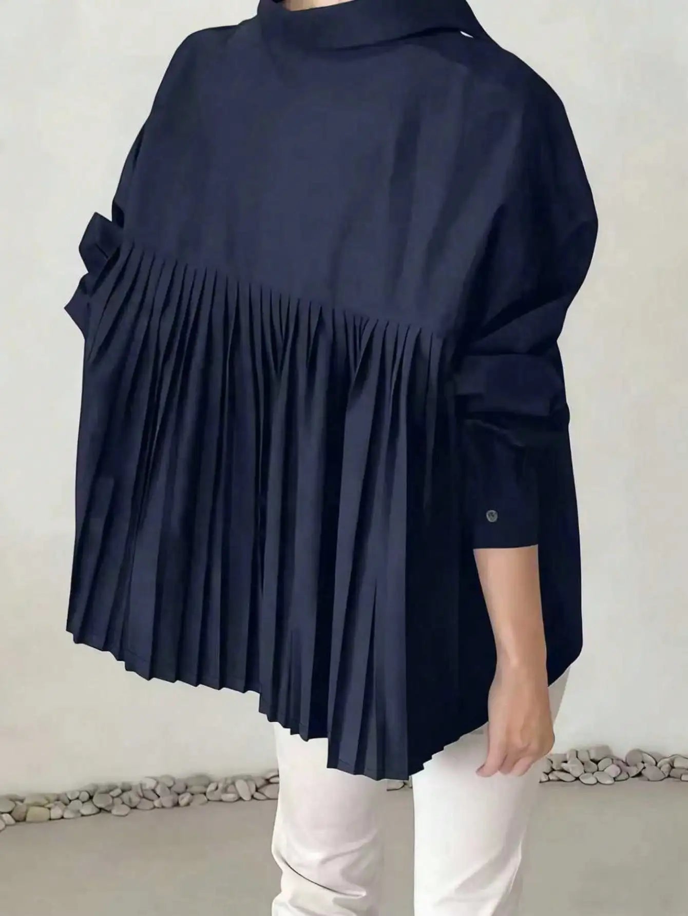 Loose Pleated Long Sleeve Shirt Casual Elegant Spring Summer