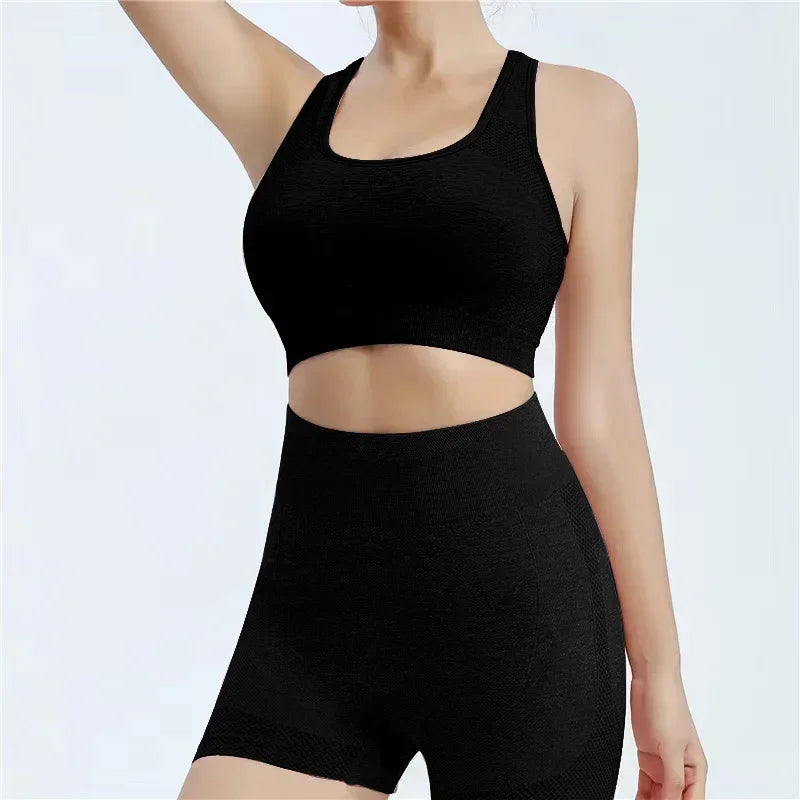 Women Yoga Set Seamless Bra And Shorts Fitness Workout Outfit