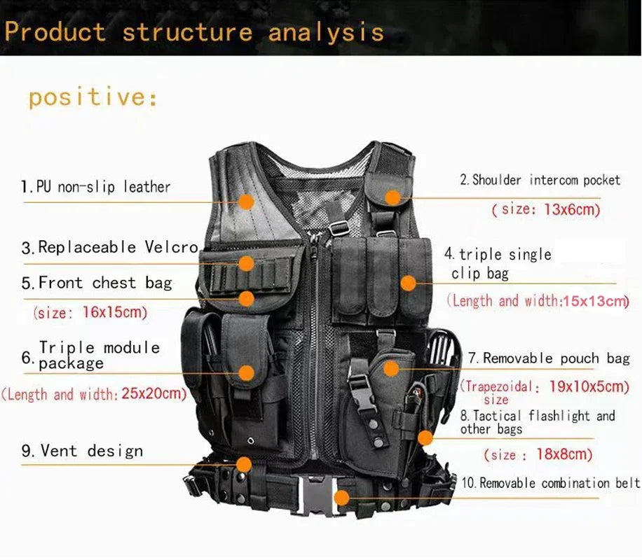 Adjustable Molle Tactical Vest For CS War Games Training
