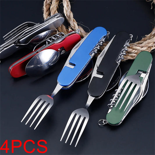 Foldable Outdoor 4 In 1 Spoon Knife Fork Bottle Opener
