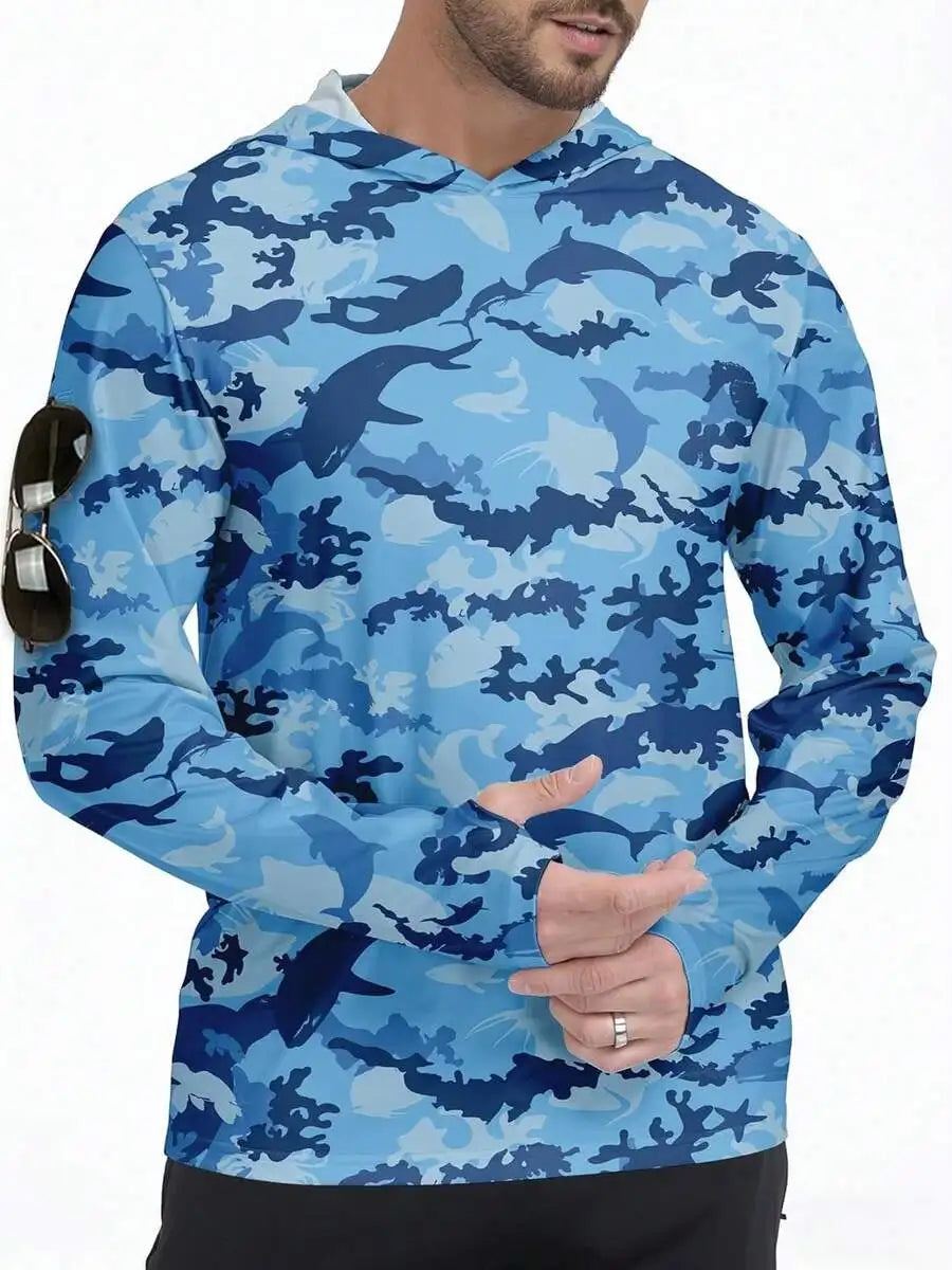 Men's Hooded Rash Guard UPF 50+ Long Sleeve Shirt Athletic