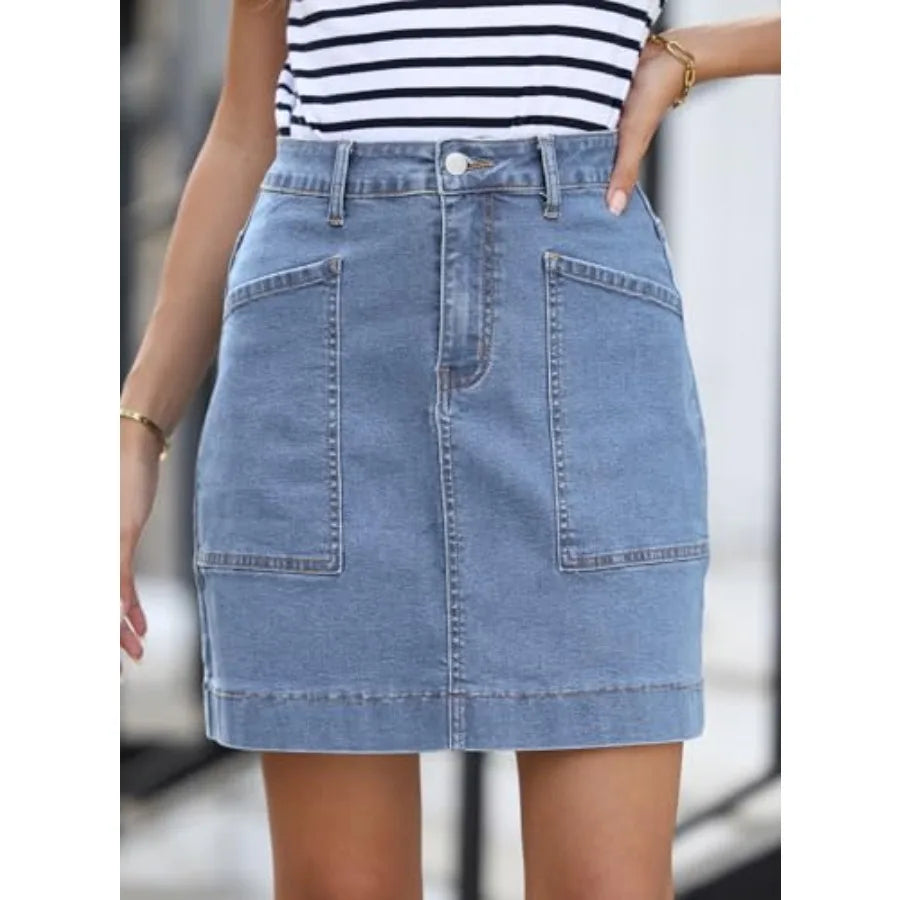 Sidefeel Women's Jean Skirt High Waisted Stretch Denim With Pockets