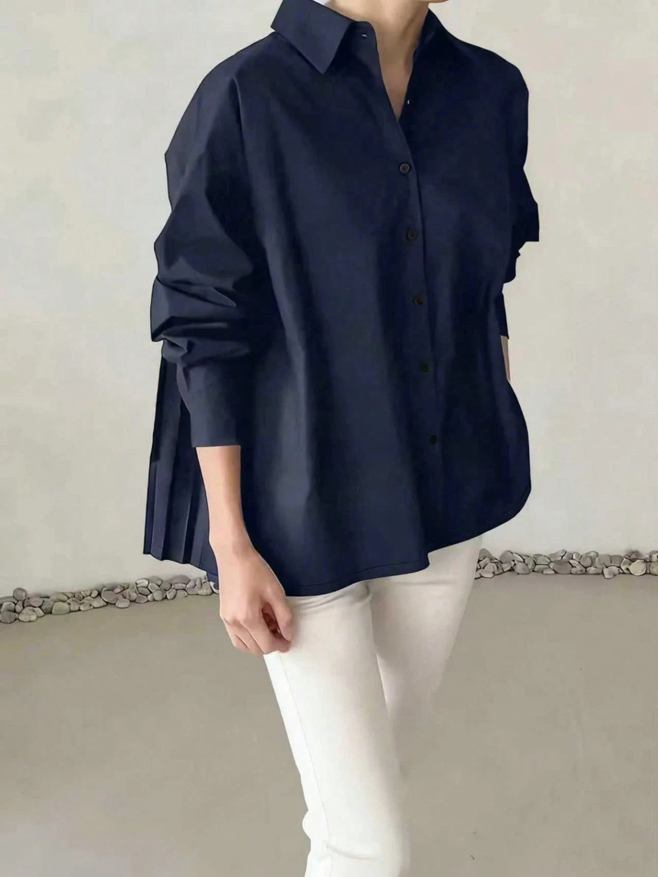 Loose Pleated Long Sleeve Shirt Casual Elegant Spring Summer