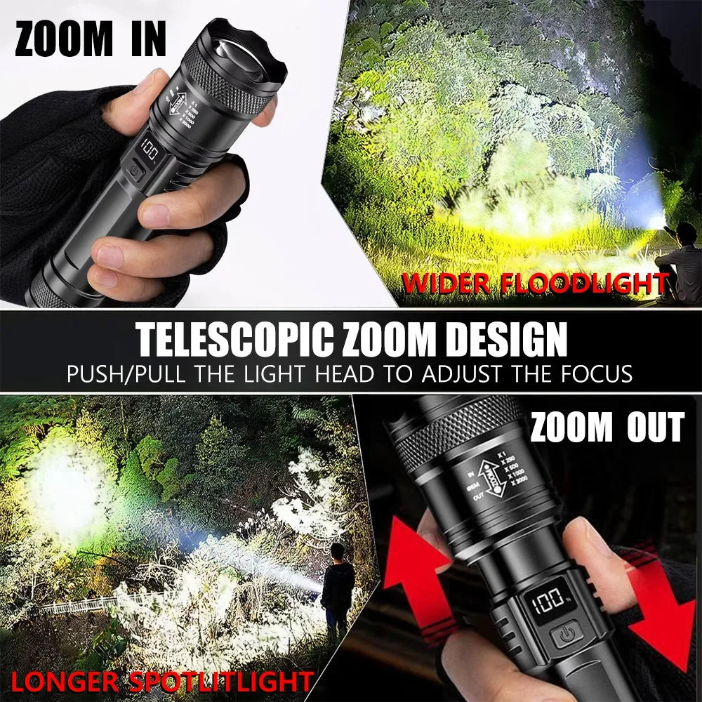 High Power LED Flashlight USB Rechargeable Torch with Zoomable Light