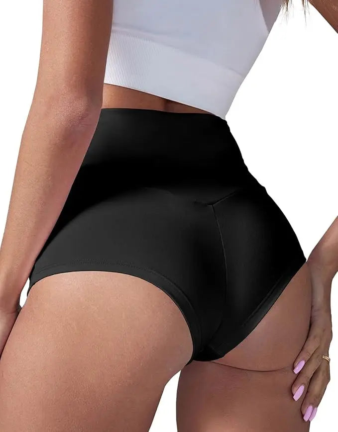 Fisoew Women's High Waist Yoga Shorts With Pockets Booty Lifting