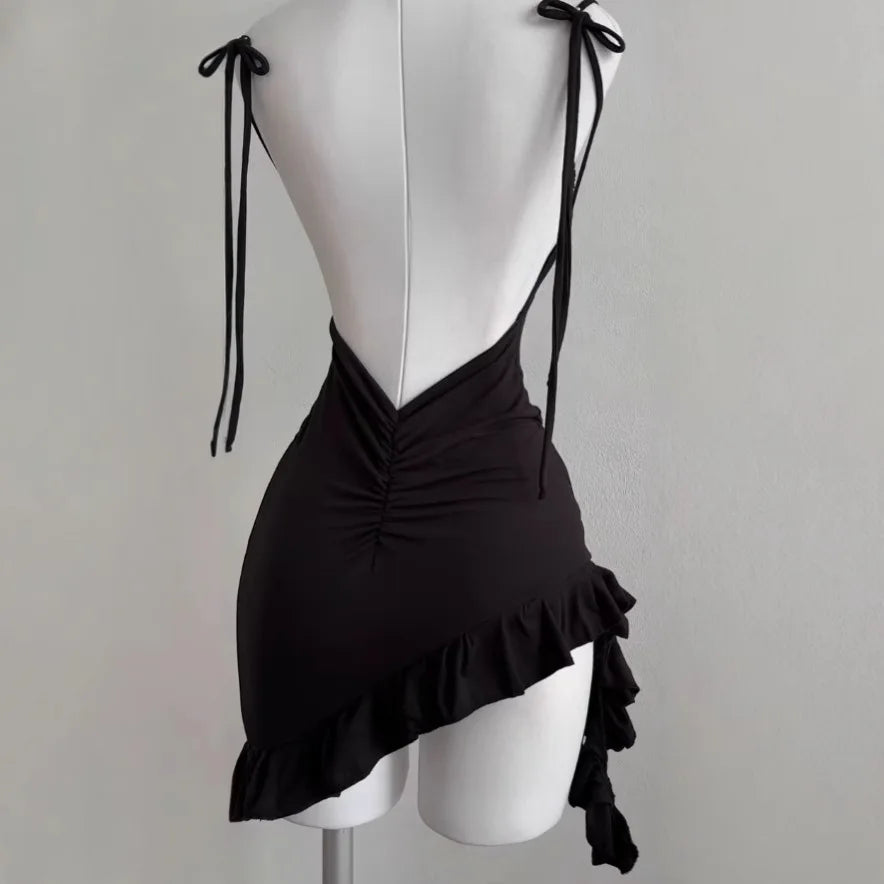 Women Sleeveless Backless Mini Dress Lace Up Bodycon Party Wear