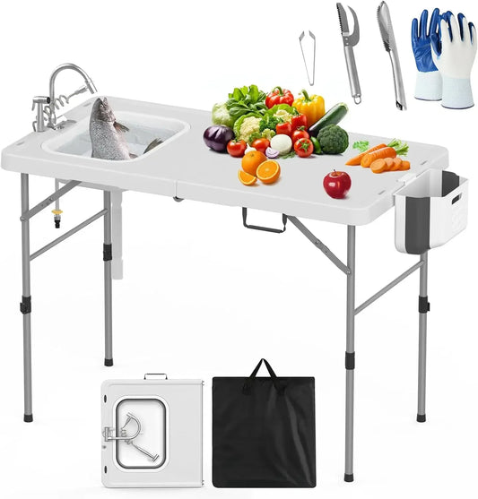Fold In Half Folding Fish Cleaning Table With Sink