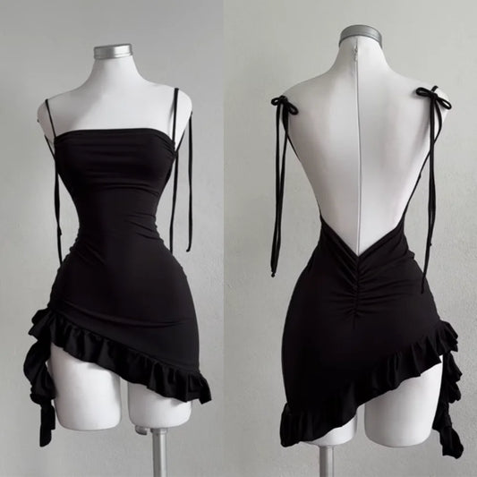 Women Sleeveless Backless Mini Dress Lace Up Bodycon Party Wear