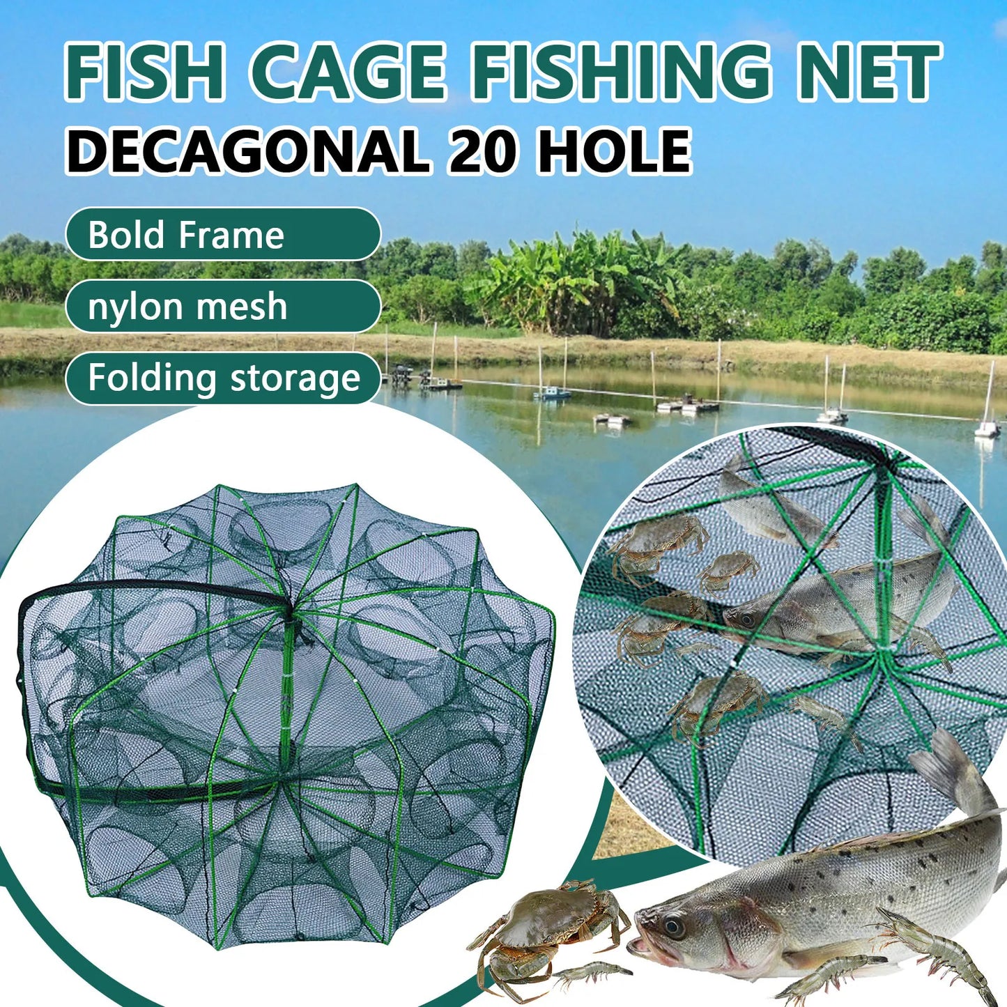 Foldable Lobster Cage Fishing Trap Nylon Net For Crabs And Shrimp