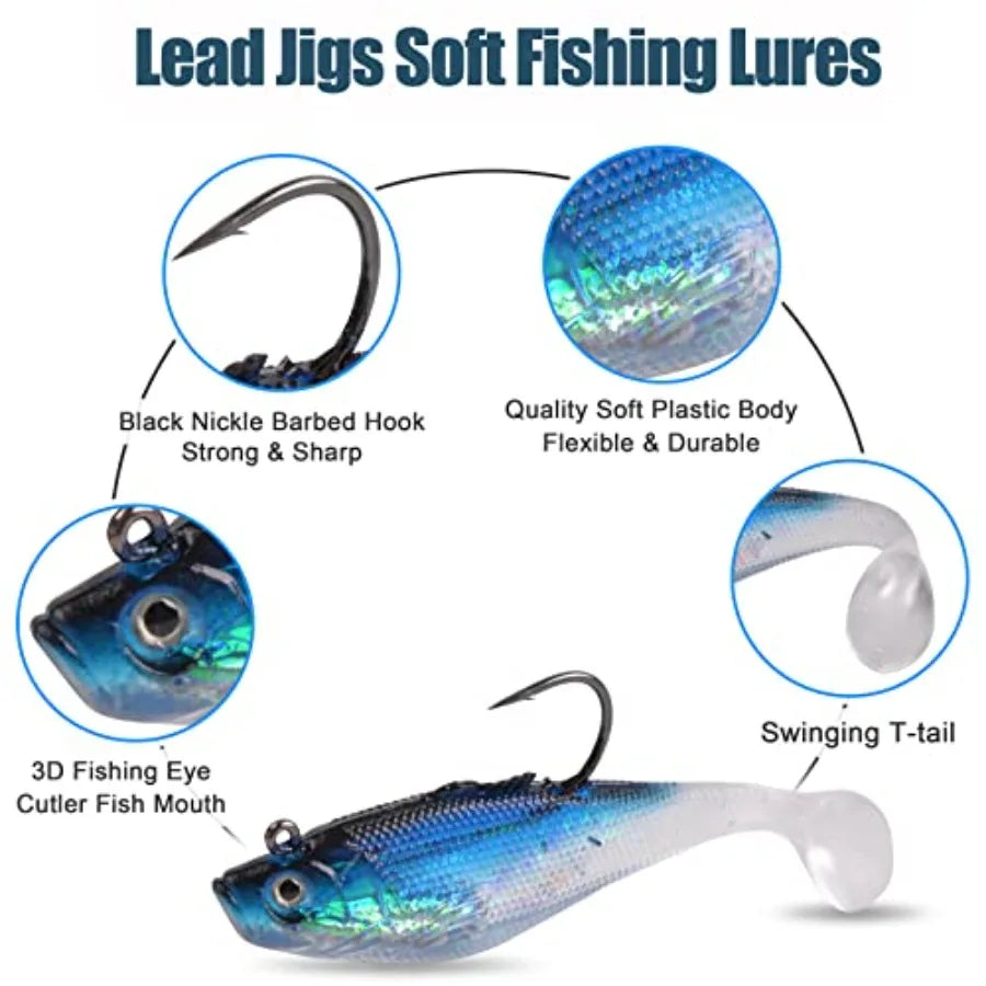 Pre Rigged Jig Head Soft Lures Paddle Tail Swimbaits Bass