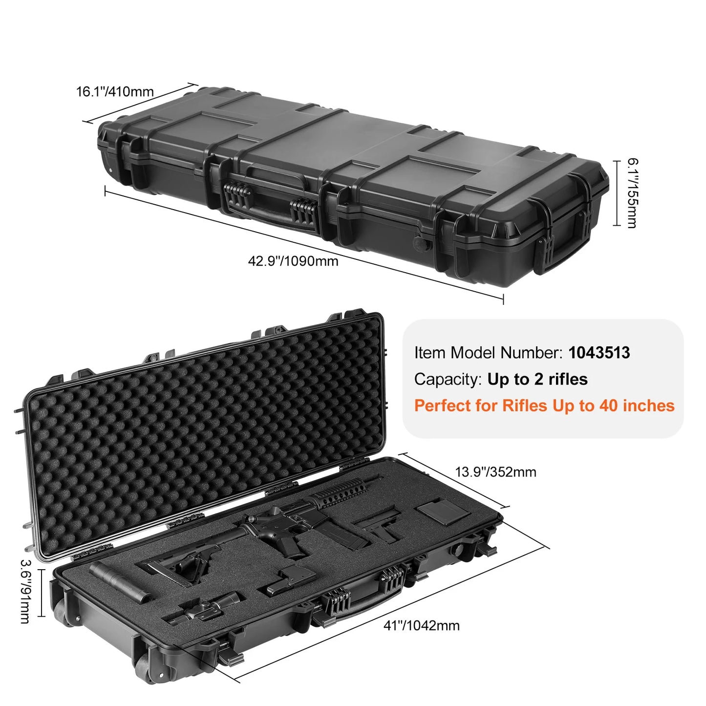 Hard Rifle Case Airsoft Long Gun With Casters Waterproof Shockproof
