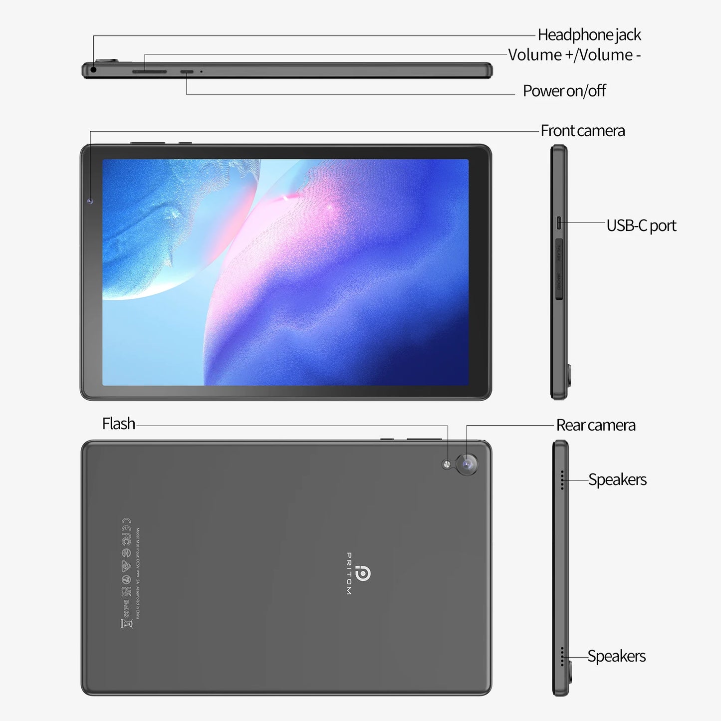 PRITOM Android Tablet 2GB RAM 32GB ROM WiFi 6 MicroSD
