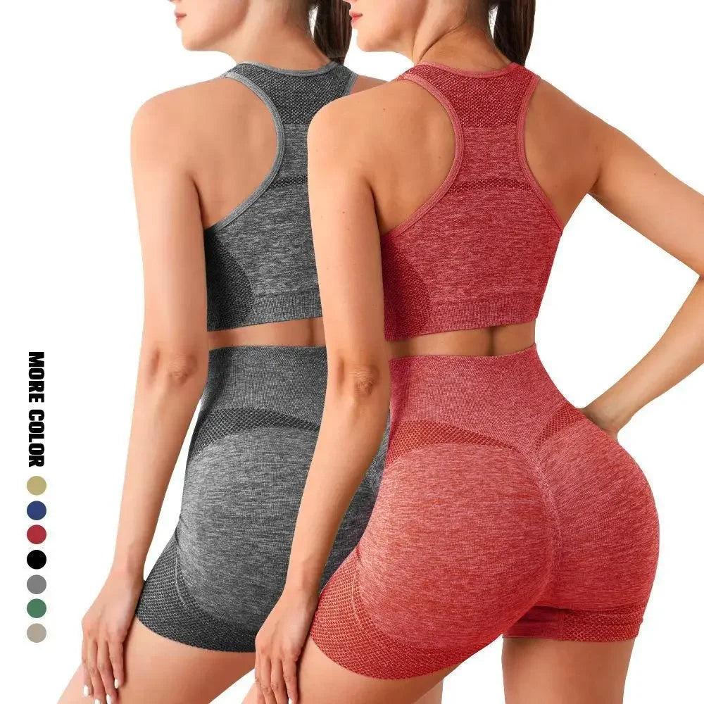 Women Yoga Set Seamless Bra And Shorts Fitness Workout Outfit