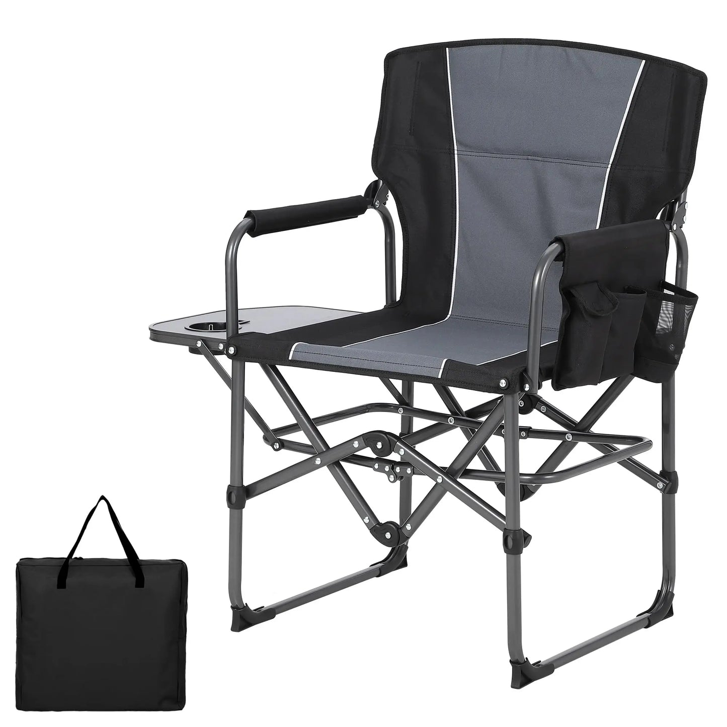 HiMISS Oversized Folding Director Chair With Side Table Pockets