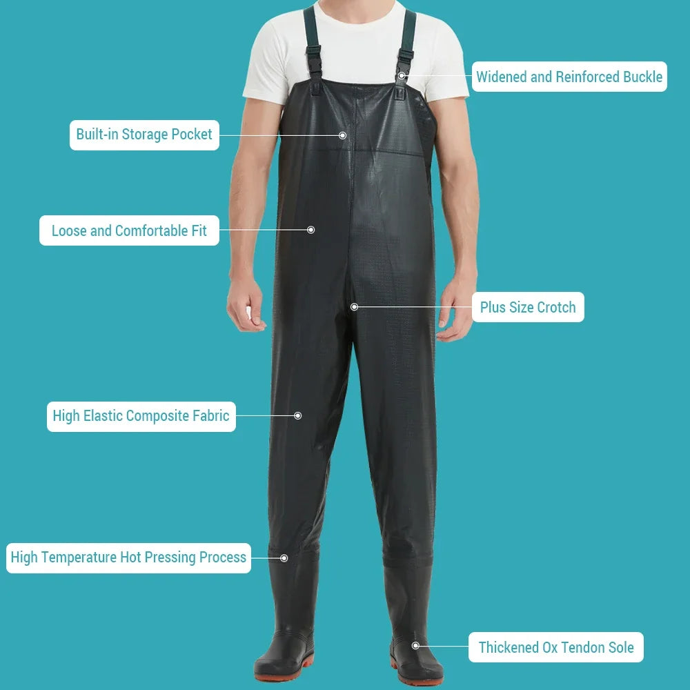PVC Fishing Waders Waterproof Anti Slip Chest Wader With Boots For Men And Women