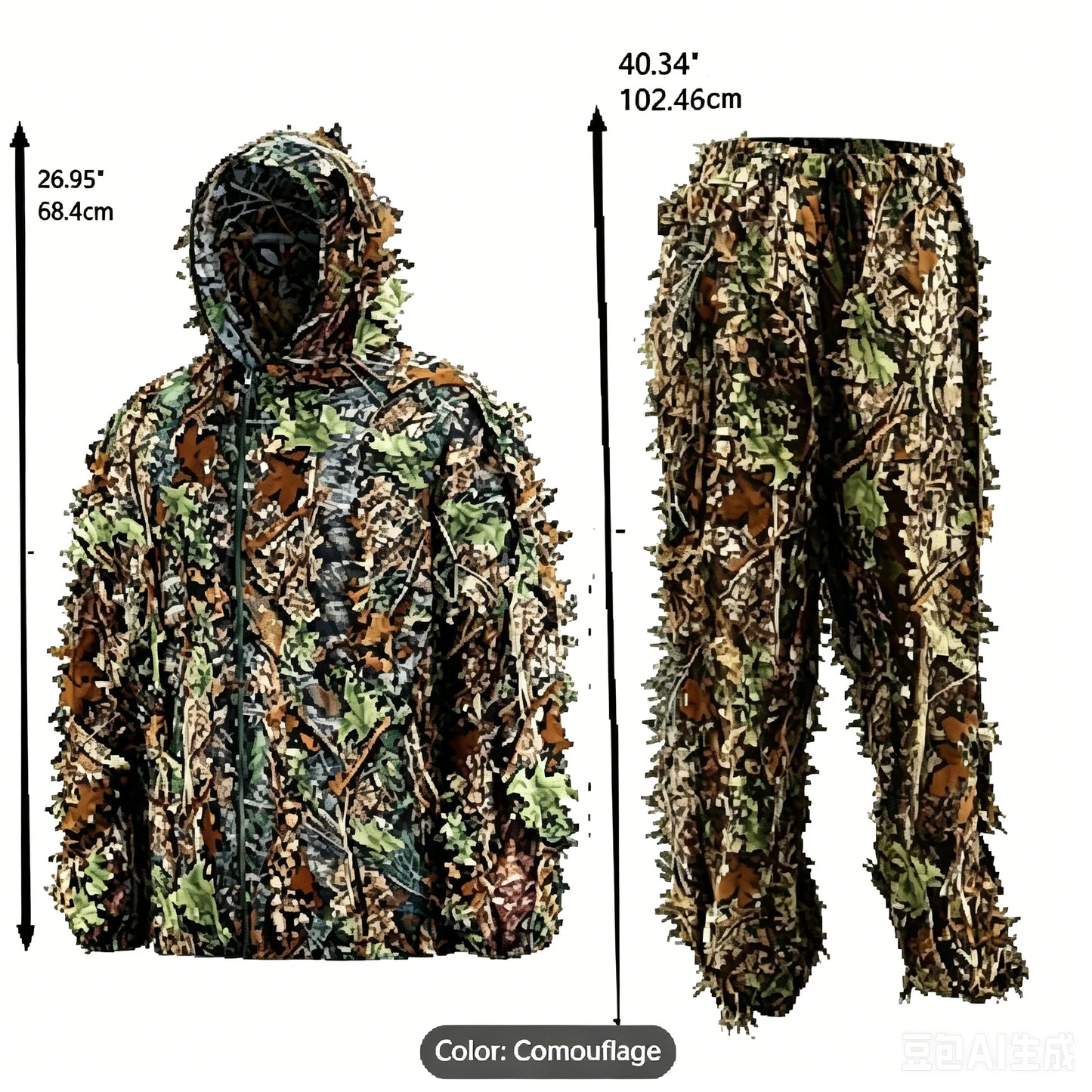 Lightweight 3D Ghillie Hooded Camouflage Hunting Outfit Unisex Breathable