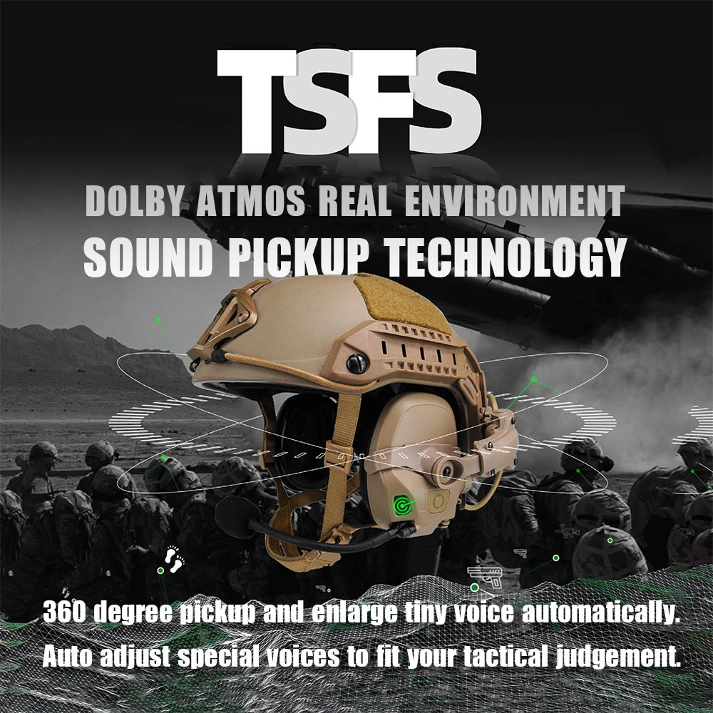 Tactical AMP Headset With Noise Reduction PTT Shooting Earmuff HS