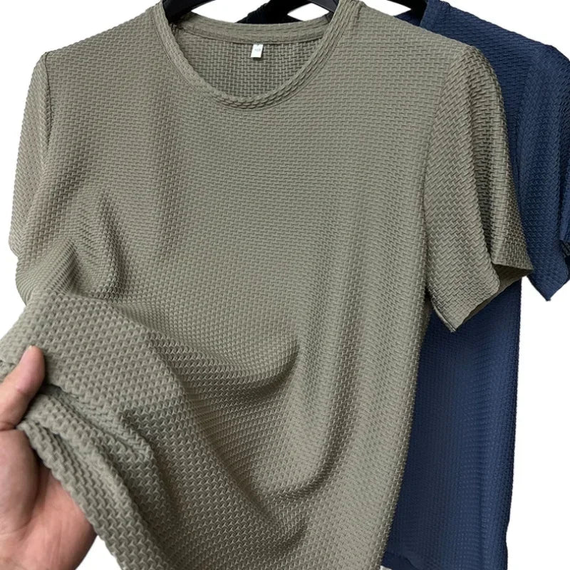 NONECN Summer Ice Silk Short Sleeve T Shirt For Men