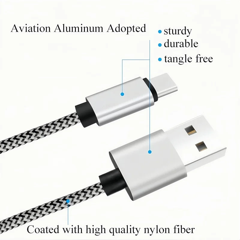 USB Type C Cable 3 Pack Nylon Braided USB 2.0 to USB A for Android