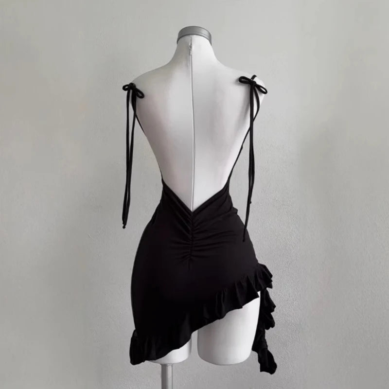 Women Sleeveless Backless Mini Dress Lace Up Bodycon Party Wear