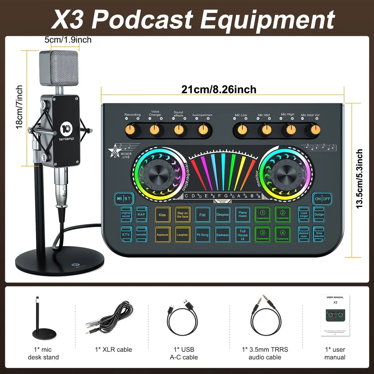 Tenlamp Mic Mixer Set For Podcasting Studio Recording Wireless Microphone